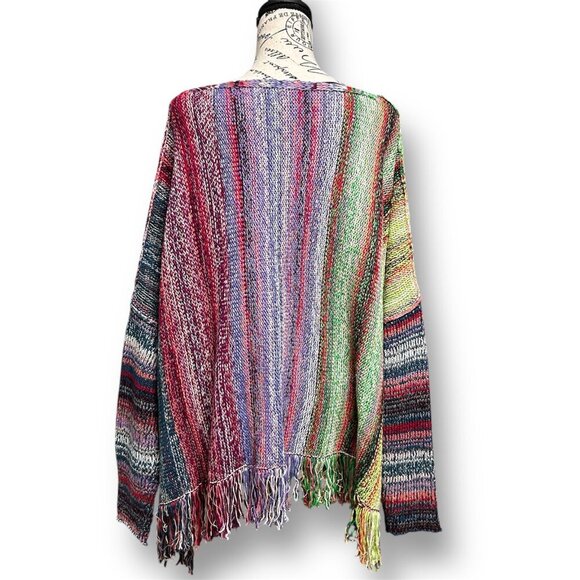Free People L Radiate Pullover Sweater Rainbow Fringe Striped Boho Artsy NWT - Picture 9 of 11